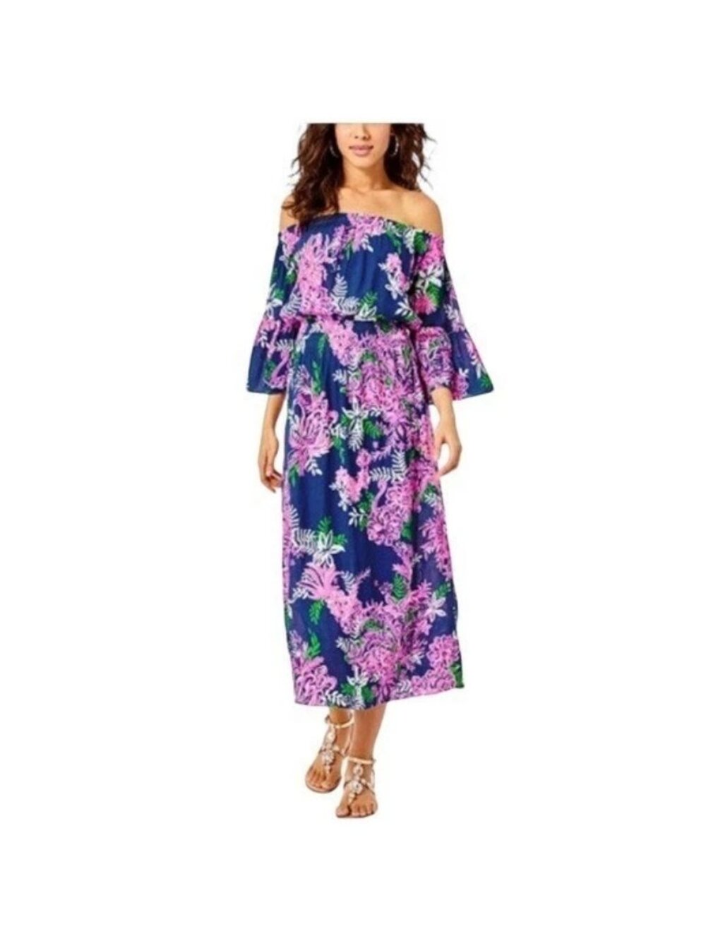 Lily Pulitzer Ravyn Off Shoulder Midi Floral Flowy Dress XS